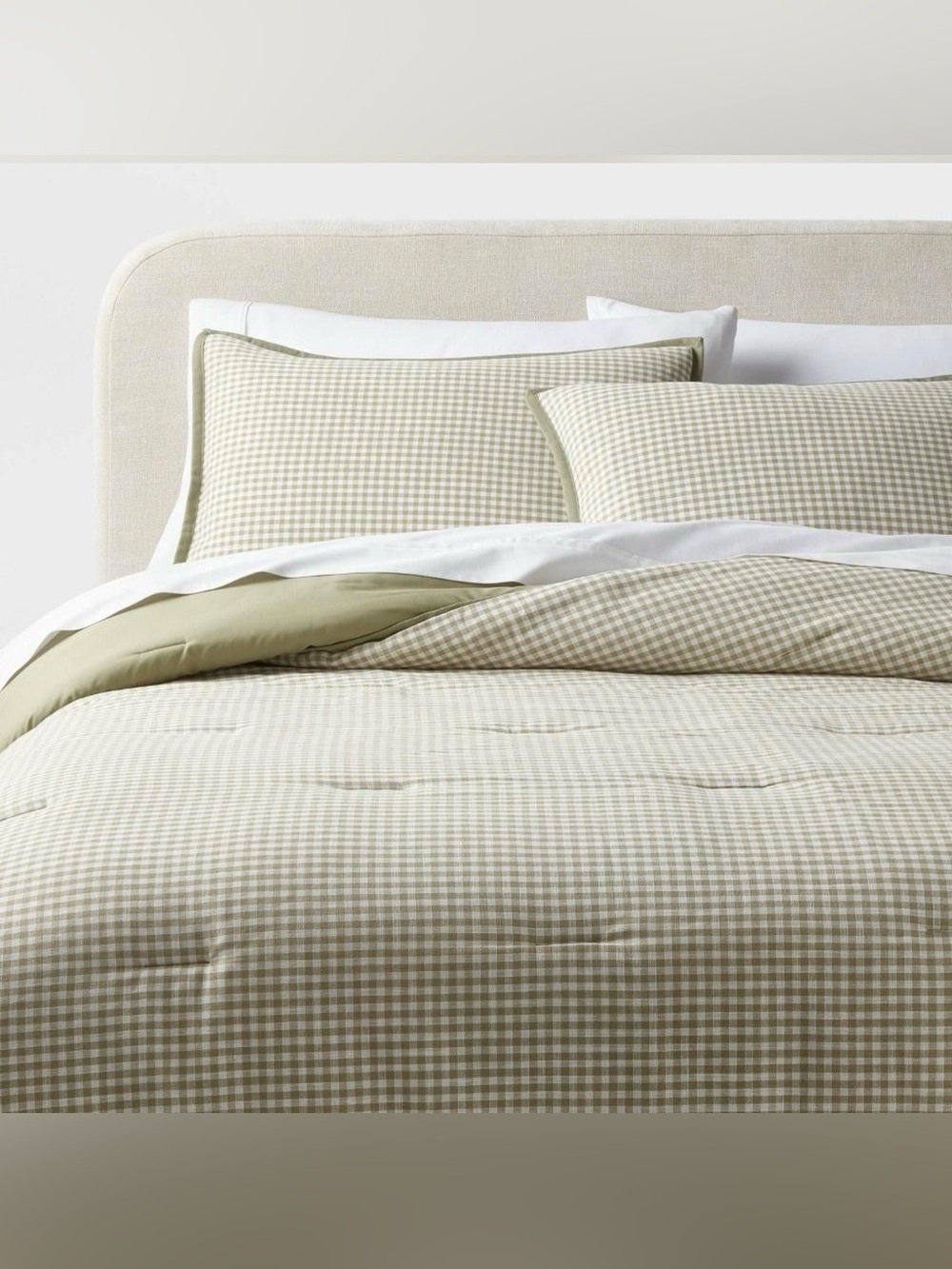 Full/Queen Mini Gingham Comforter and Sham Set Moss Green - Threshold
New in Box